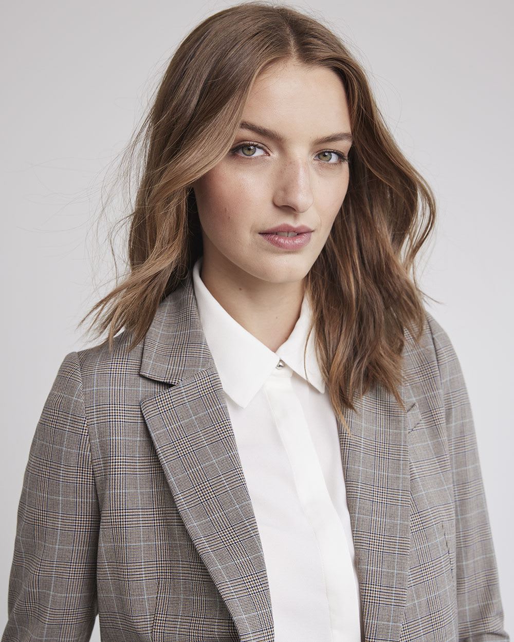 Relaxed One-Button Plaid Blazer