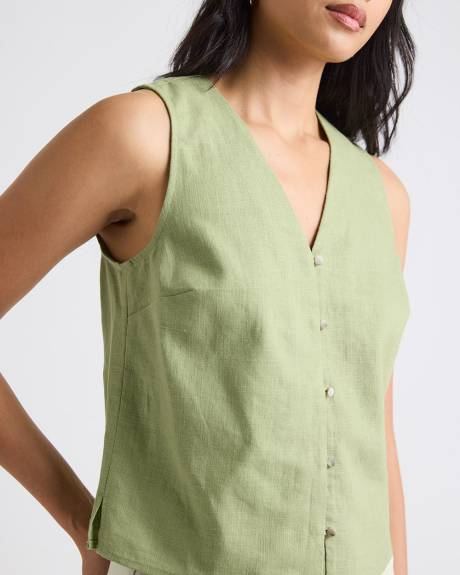 Solid Sleeveless Linen-Blend Blouse