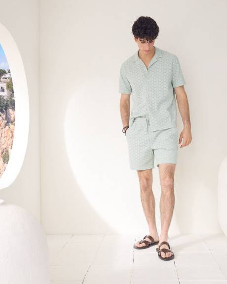 Short-Sleeve Camp-Collar Shirt with Embroidered Details