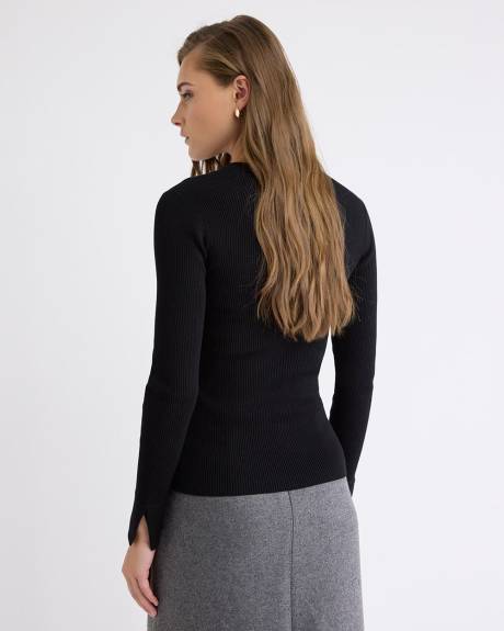 Pull Côtelé à Manches Longues et Col V