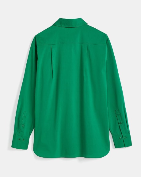 Oversized Poplin Buttoned Long Sleeve Blouse with Chest Pocket