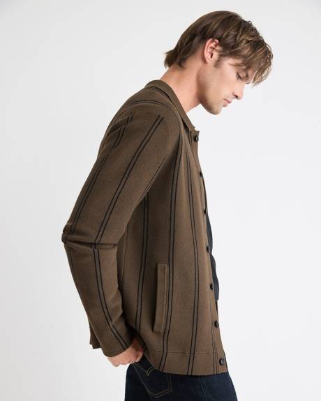 Shirt-Collar Cardigan Sweater with Milano Stitches