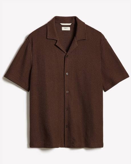 Short-Sleeve Open-Stitch Shirt with Camp Collar