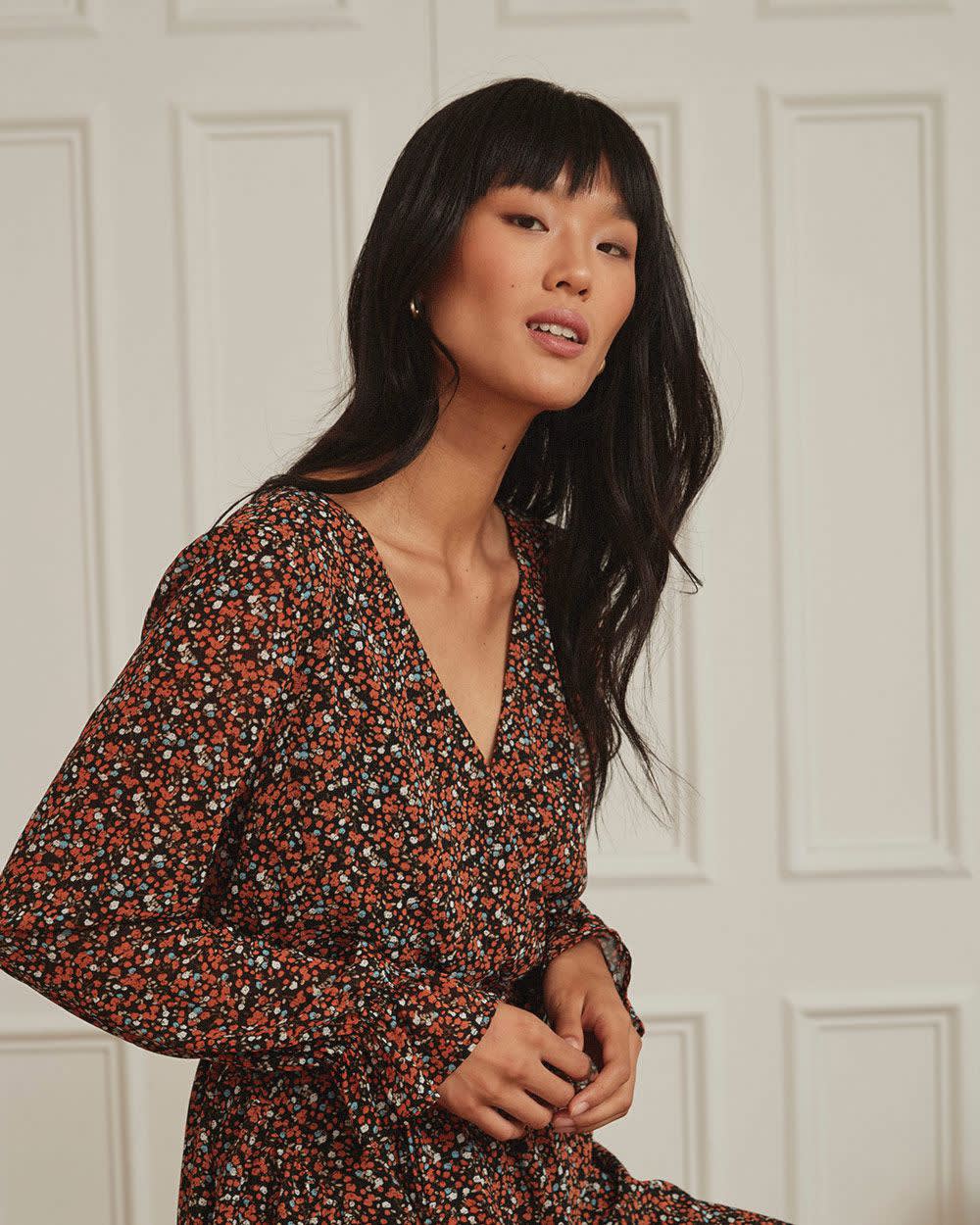 Long Sleeve Printed Chiffon HighLow Dress RW&CO.