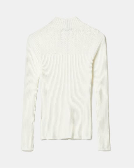 Fitted Mock-Neck Pointelle Pullover Sweater