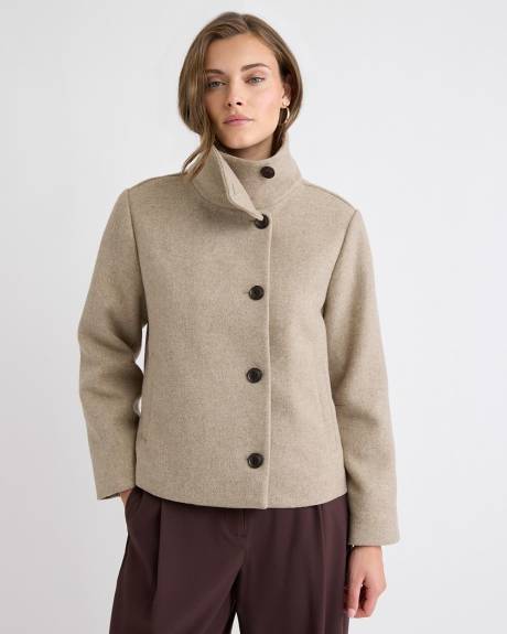 Wool-Blend Funnel-Neck Jacket