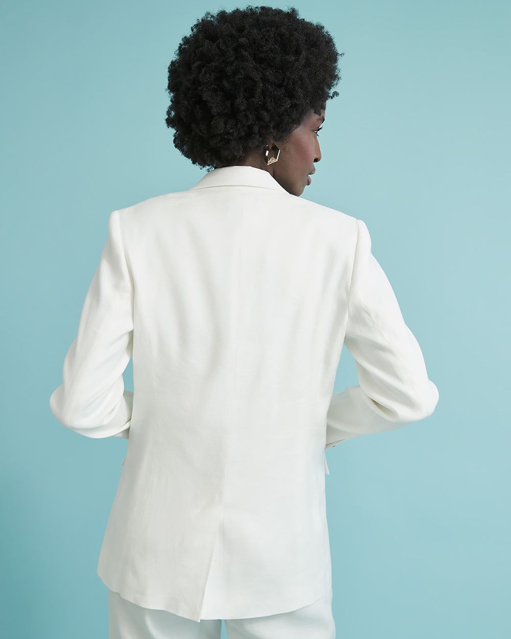 White One-Button Long Linen Blazer