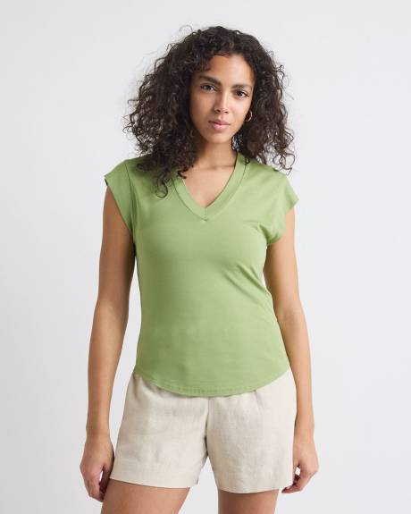 T-Shirt Classique à Manches Courtes et Col V