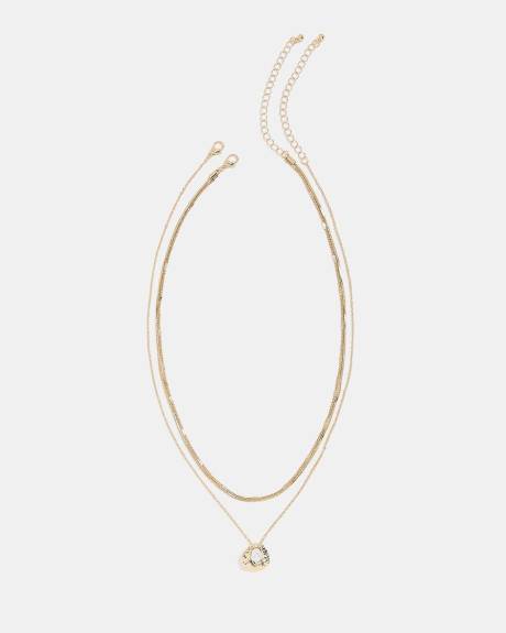 Double-Chain Necklace with Pearl Pendant