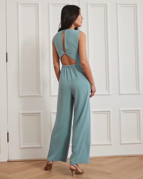 Sleeveless Twill Crepe Jumpsuit with Open Back