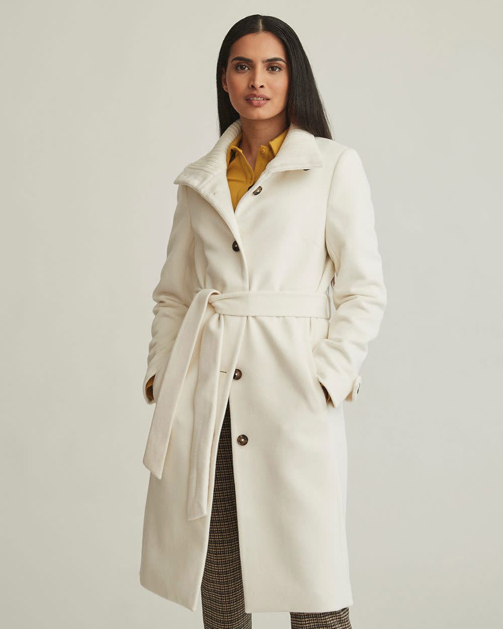 Classic Wool Belted Coat with Ribbed Collar | RW&CO.