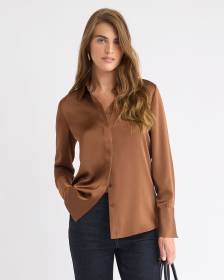 Satin Long-Sleeve Buttoned-Down Blouse