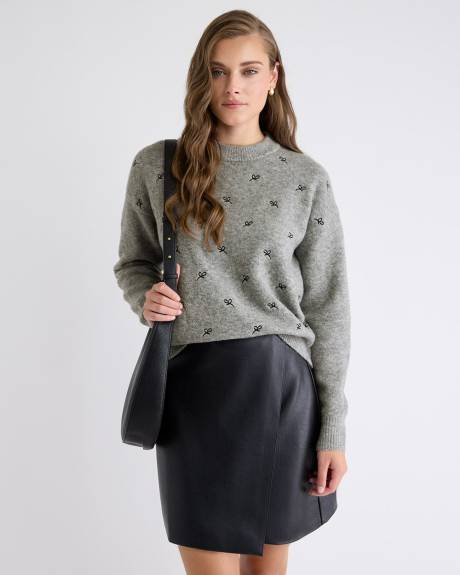 Long-Sleeve Crew-Neck Sweater with Embroidered Pattern