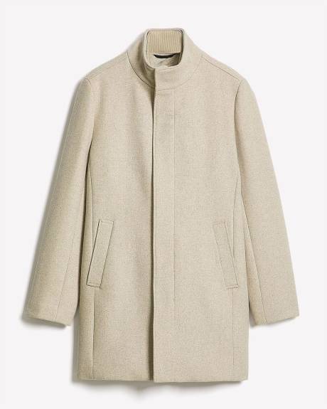 Classic Solid Mock-Neck Wool Coat with Dickey
