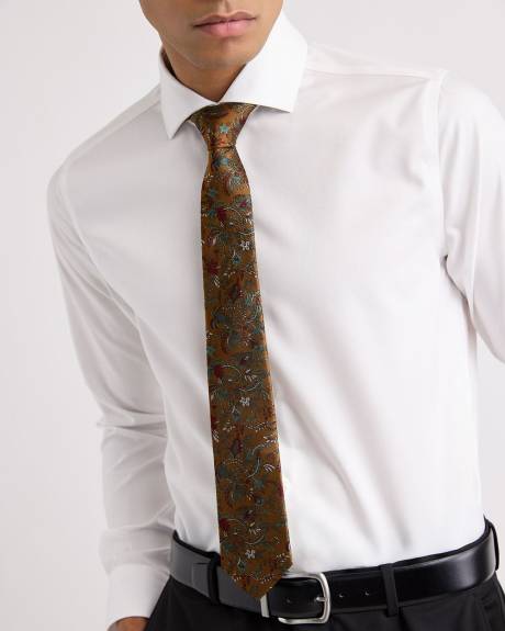 Rust Skinny Tie with Floral Pattern