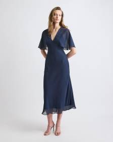 Robe Cocktail Midi Sans Manches avec Cape