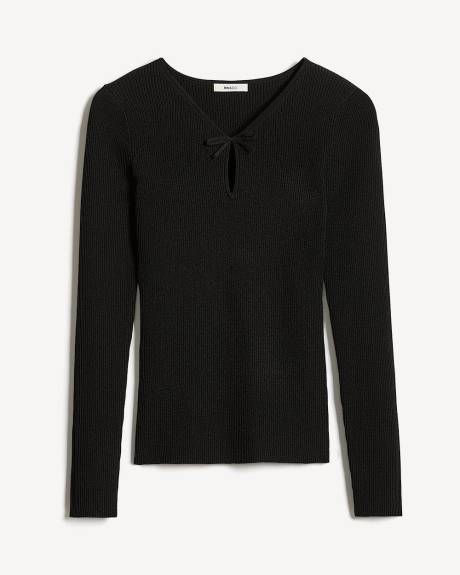 Haut Côtelé à Manches Longues et Col V