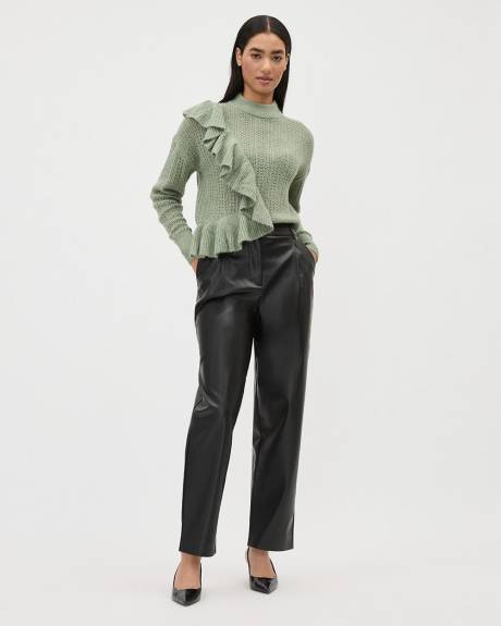 Long-Sleeve Crew-Neck Sweater with Ruffles at Front