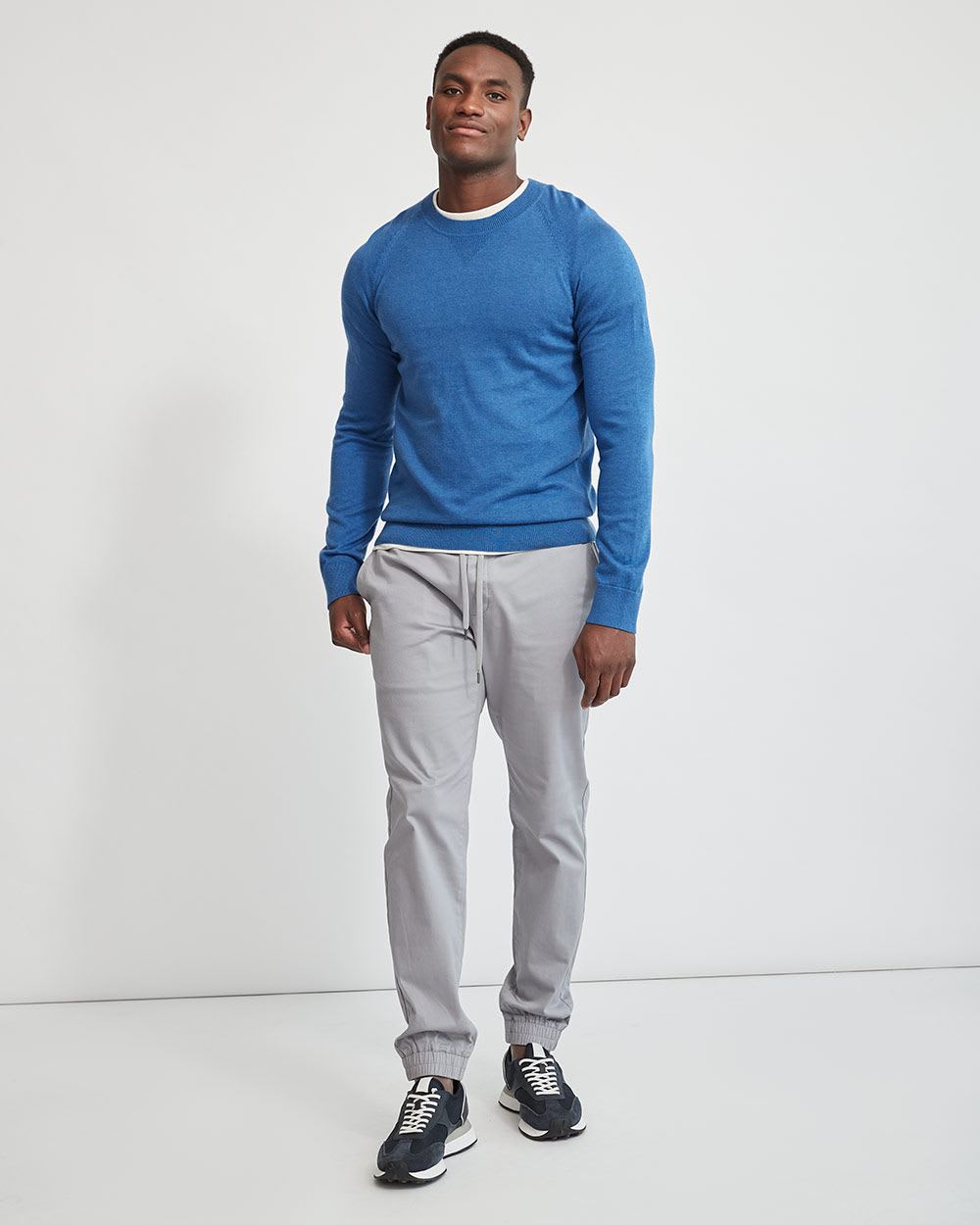 Solid Crew-Neck Sweater with Long Raglan Sleeves