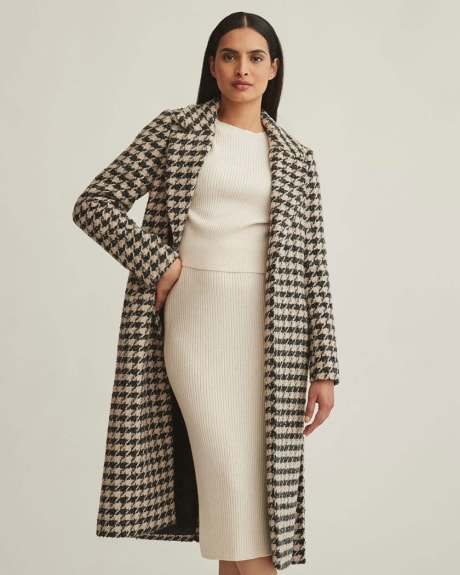 Belted Houndstooth One-Button Coat