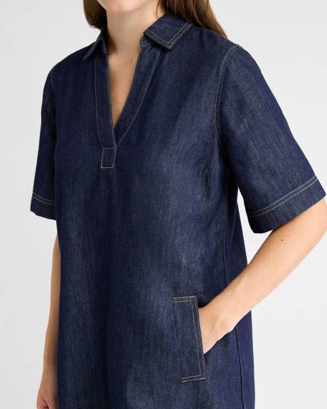 Short-Sleeve Mini Denim Dress