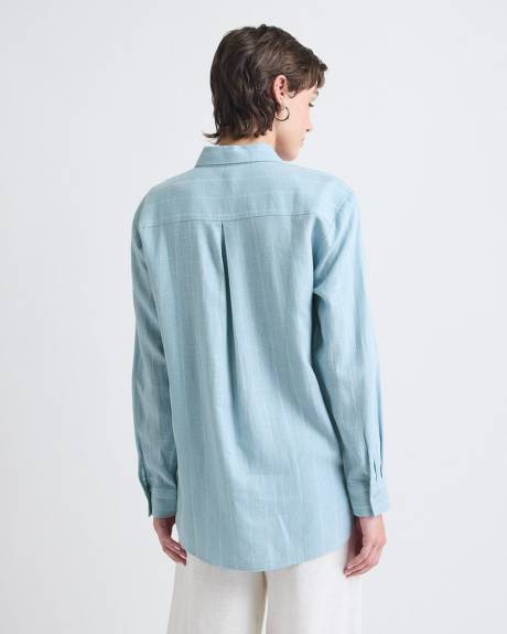 Striped Long-Sleeve Buttoned-Down Linen Blouse