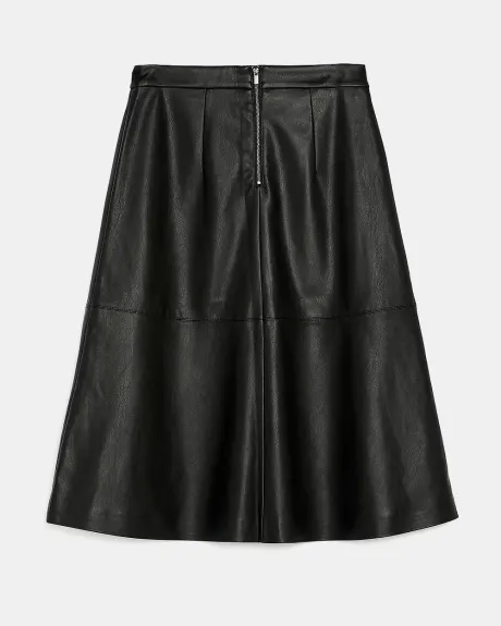 Faux Leather High-Waist A-Line Midi Skirt