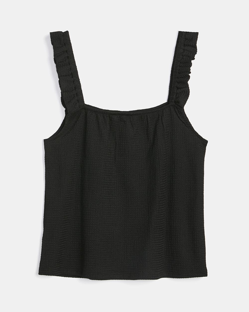 Square-Neck Blistered Tank Top with Frilly Straps