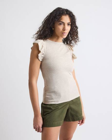 Haut à Col Rond et Manches Courtes à Volants