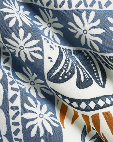 Short-Sleeve Buttoned-Down Satin Blouse