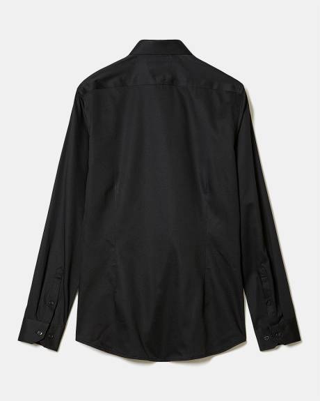 Chemise Habill&eacute;e Noire &agrave; Coupe &Eacute;troite avec Motif Floral Blanc