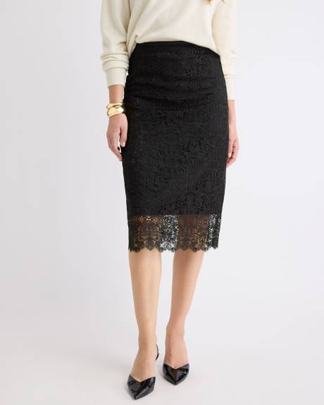 High-Rise Lace Midi Skirt