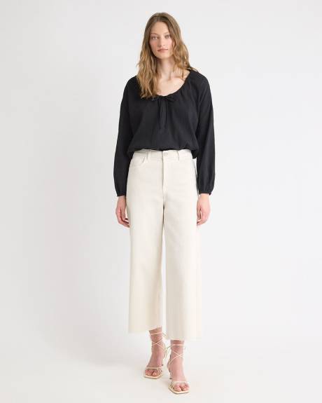 Blouse en Gaze à Manches Longues et Col U