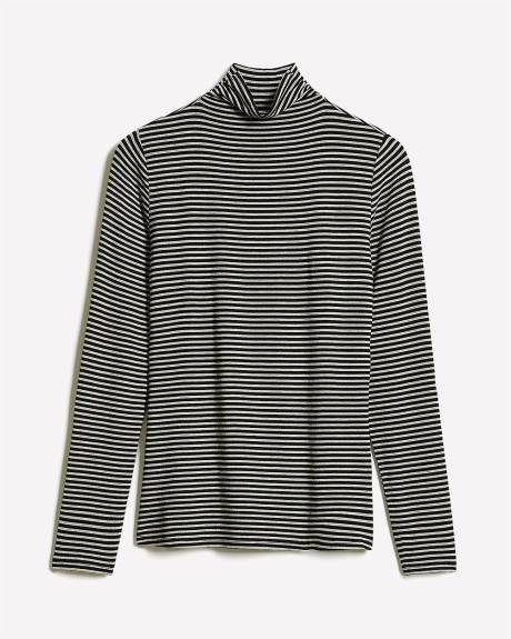 T-Shirt Ajusté à Manches Longues et Col Montant