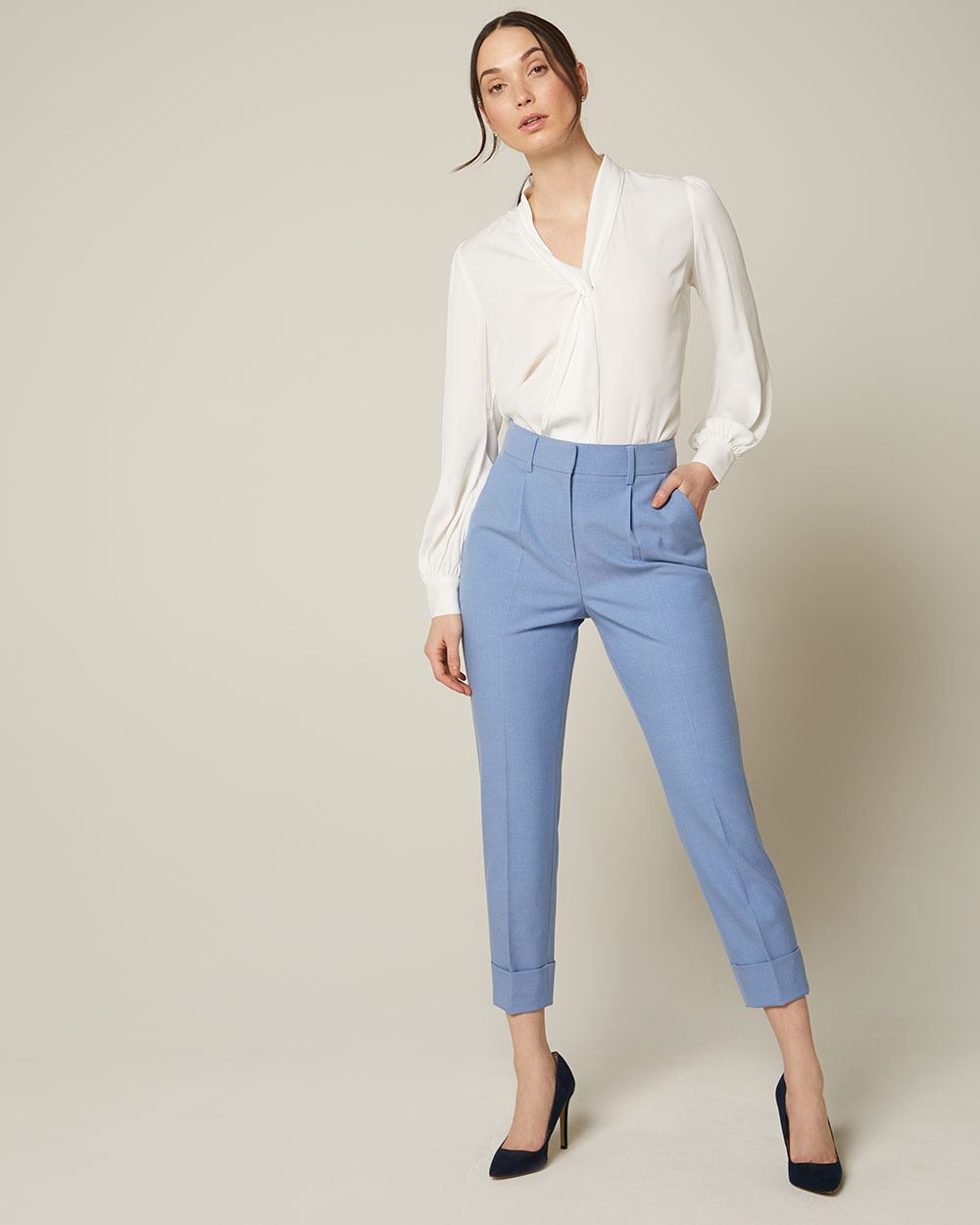High-waist tapered leg stretch blue ankle pant | RW&CO.