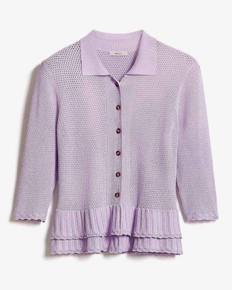 Polo Cardigan with Frilled Hem