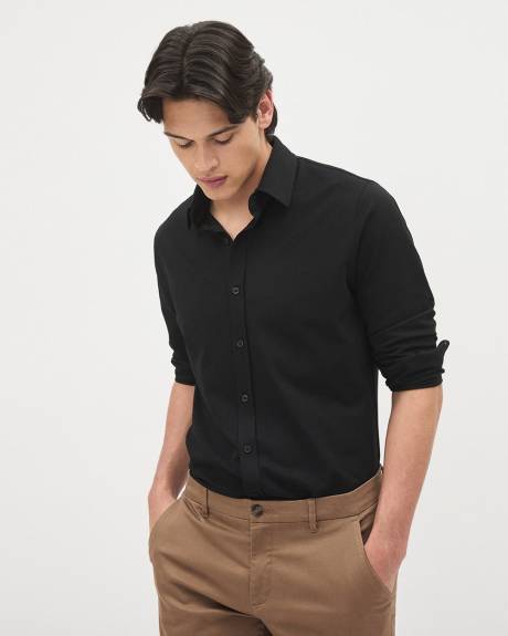 Long-Sleeve Piqu&eacute; Cotton Shirt