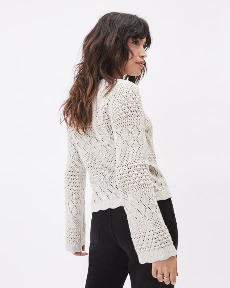 Long-Sleeve Boat-Neck Crocheted Pullover