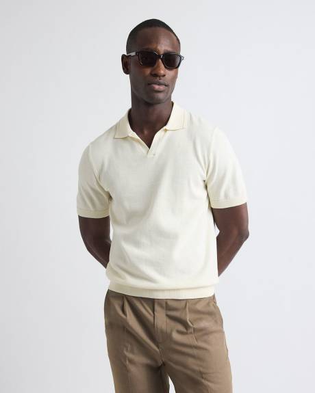 Cotton Short-Sleeve Polo with Johnny Collar