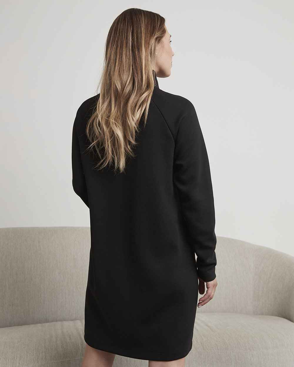 Long-Sleeve French Terry Dress with High Neckline - Thyme Maternity
