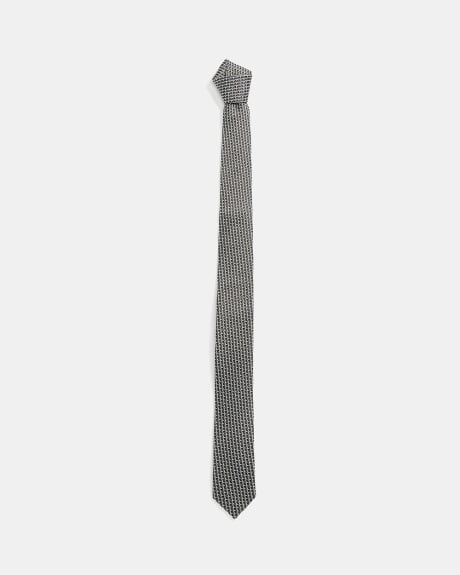 Cravate Étroite Beige à Micro Imprimé Brun