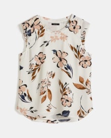 Crew-Neck Crepe Blouse with Floral Pattern