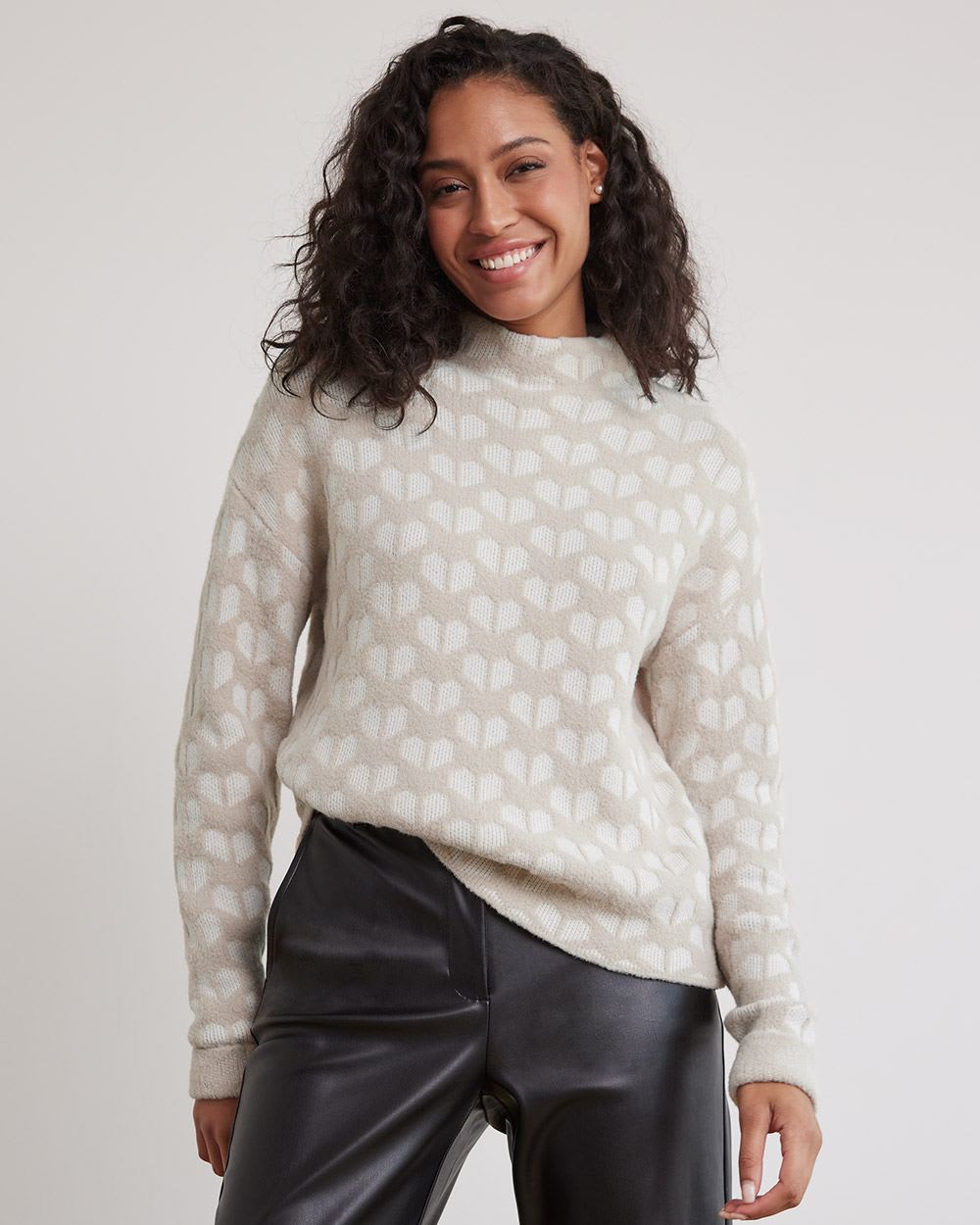 Long-Sleeve Mock-Neck Jacquard Sweater