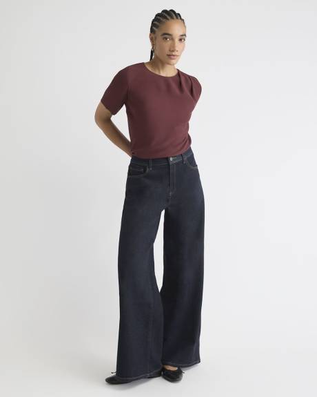 Blouse Bimatière à Manches Courtes et Col Rond