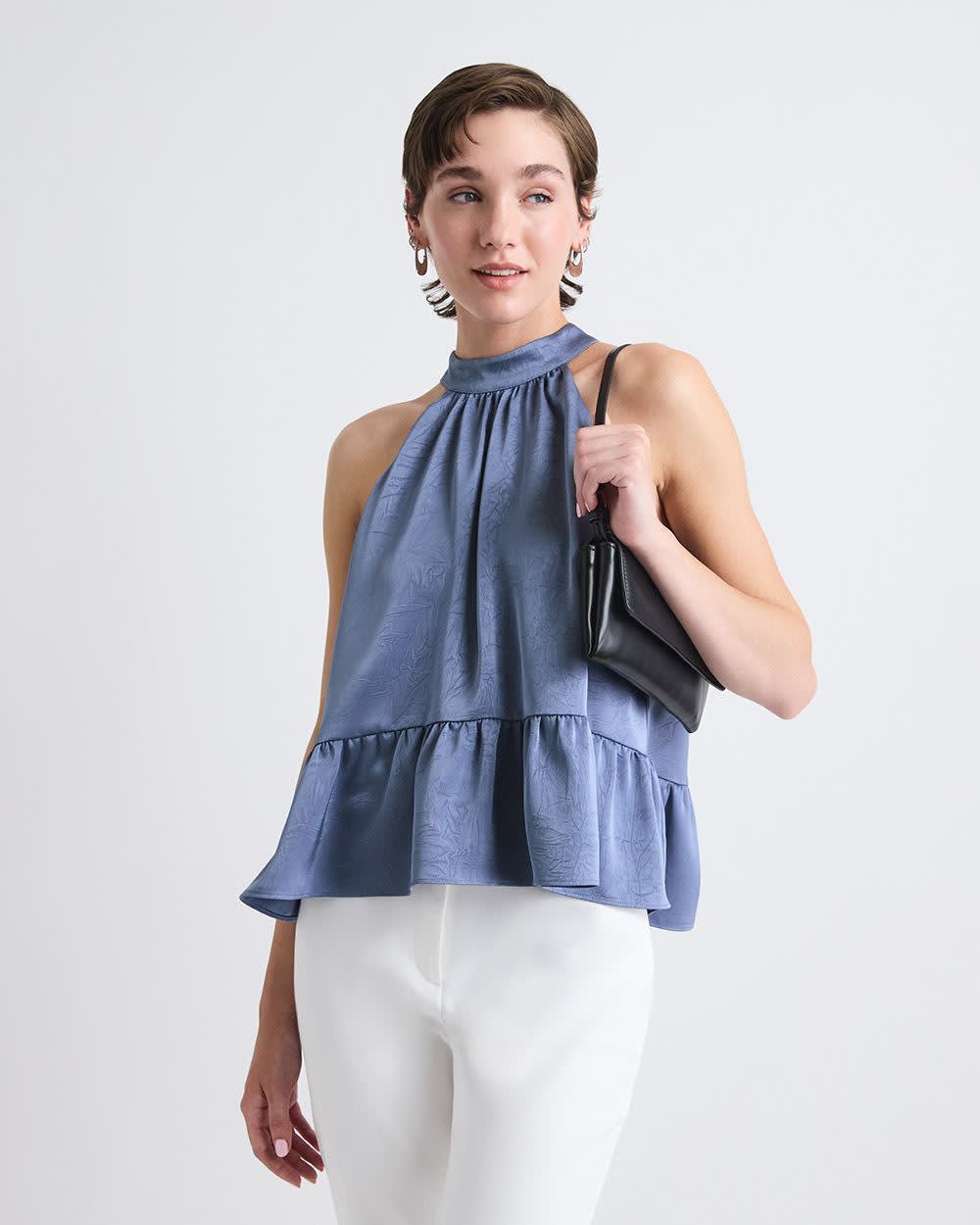 Sleeveless Halter-Neck Satin Blouse