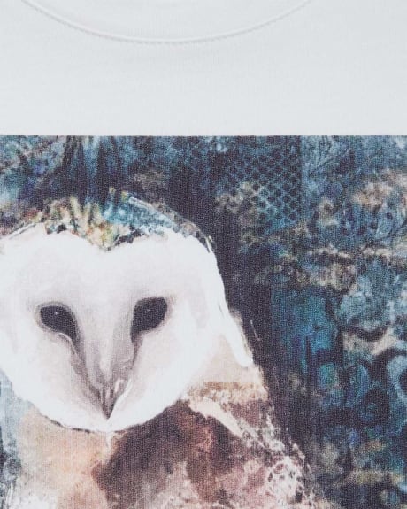 White T-Shirt with Owl Print