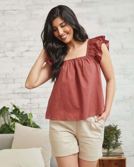 Ruffled Shoulders Popover Blouse