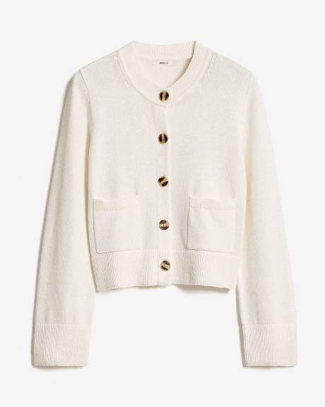 Cropped Boxy Merino-Blend Cardigan with Pockets