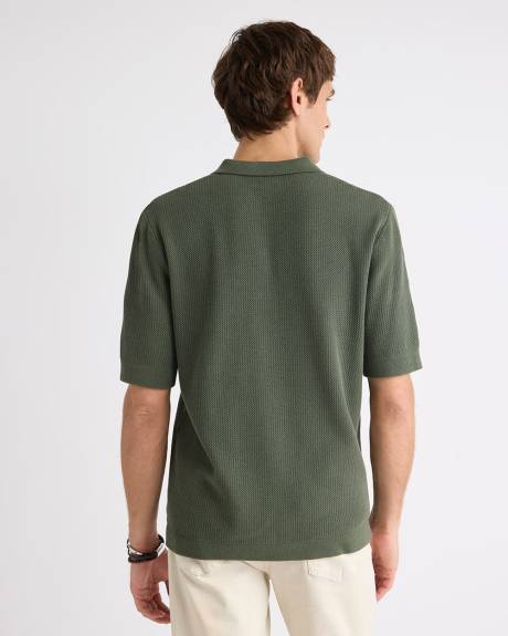 Polo à Manches Courtes en Coton à Mailles de Fantaisie