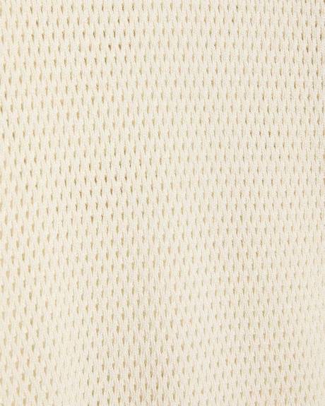 Pull en Tricot Texturé à Manches Courtes et Col Rond